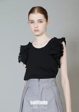 Black Ruffles Cropped Tank Top