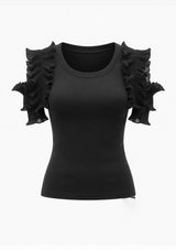 Black Ruffles Cropped Tank Top