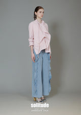 Heavy Washed Denim Ruffles Denim Pants
