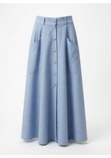 Blue Striped A-line Long Skirt