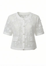 White Sheer Beaded Applique Top