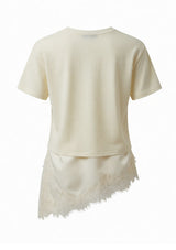 Beige Lace Hems Knitted Top