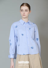 Blue Checkered Embroidered Long Sleeve Shirt