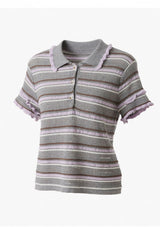 Lavender Striped Knit Polo Shirt