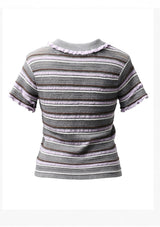 Lavender Striped Knit Polo Shirt
