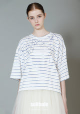 White Striped Print with Hand-sewn Peals