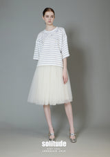 White Striped Print with Hand-sewn Peals