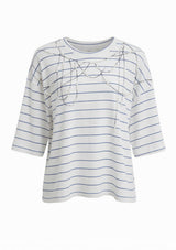 White Striped Print with Hand-sewn Peals