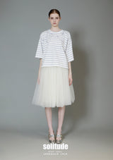 White Striped Print with Hand-sewn Peals