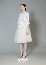 White Striped Print with Hand-sewn Peals