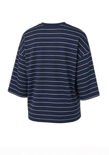 Navy Striped Print with Hand-Sewn Pearls Tee