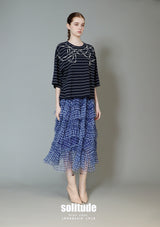 Navy Striped Print with Hand-Sewn Pearls Tee