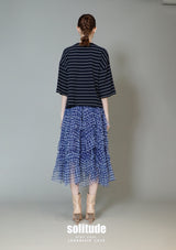 Navy Striped Print with Hand-Sewn Pearls Tee