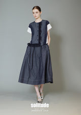 Navy Lace Mixed Woven Top
