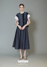 Navy Lace Mixed Woven Top