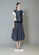 Navy Lace Mixed Woven Top
