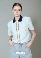 Aqua Pearl Button Tweed Jacket