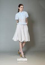 Blue Gathered Short Sleeves Top