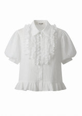 White Gathred Short Sleeves Top