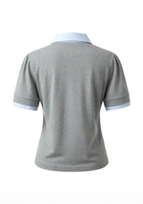 Grey Double Sleeves Hems Polo Top