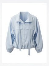 Powder Blue Puff Sleeves Shirt Jacket