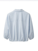 Powder Blue Puff Sleeves Shirt Jacket