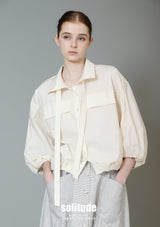 Beige Puff Sleeves Shirt Jacket
