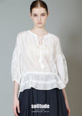 White Lace Trimmed Drawsting Top