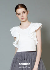 White Ruffles Cropped Tank Top