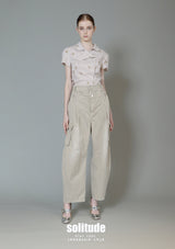 Beige Side Button Up Cropped Top