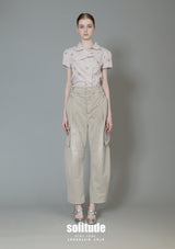 Beige Side Button Up Cropped Top