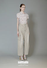 Beige Side Button Up Cropped Top