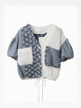 Blue Mixed Fabrics Woven Top