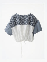 Blue Mixed Fabrics Woven Top
