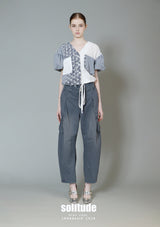 Blue Mixed Fabrics Woven Top