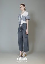 Blue Mixed Fabrics Woven Top