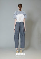 Blue Mixed Fabrics Woven Top