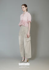 Dusty Pink Mixed Fabric Cropped Top