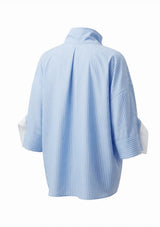 Striped Oversized Tee around Neck Woven Top