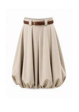 Khaki Balloon Skirt with Belt