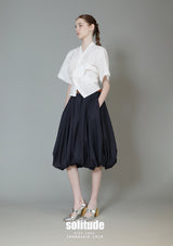 Navy Balloon Woven Skirt with Belt