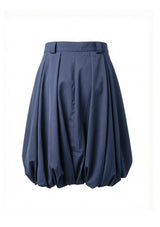 Navy Balloon Woven Skirt with Belt