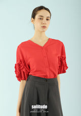 Red Ruffles V-neck Top