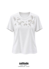 White Beaded Crew-Neck Tee