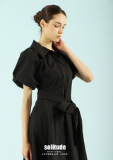 Black Puff-Sleeve Maxi Dress