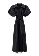 Black Puff-Sleeve Maxi Dress
