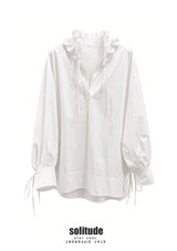 White Ruffles Collars Oversized Shirt