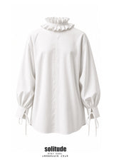 White Ruffles Collars Oversized Shirt