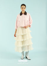 Pink Leather-Collar Zip Jacket