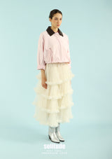 Pink Leather-Collar Zip Jacket